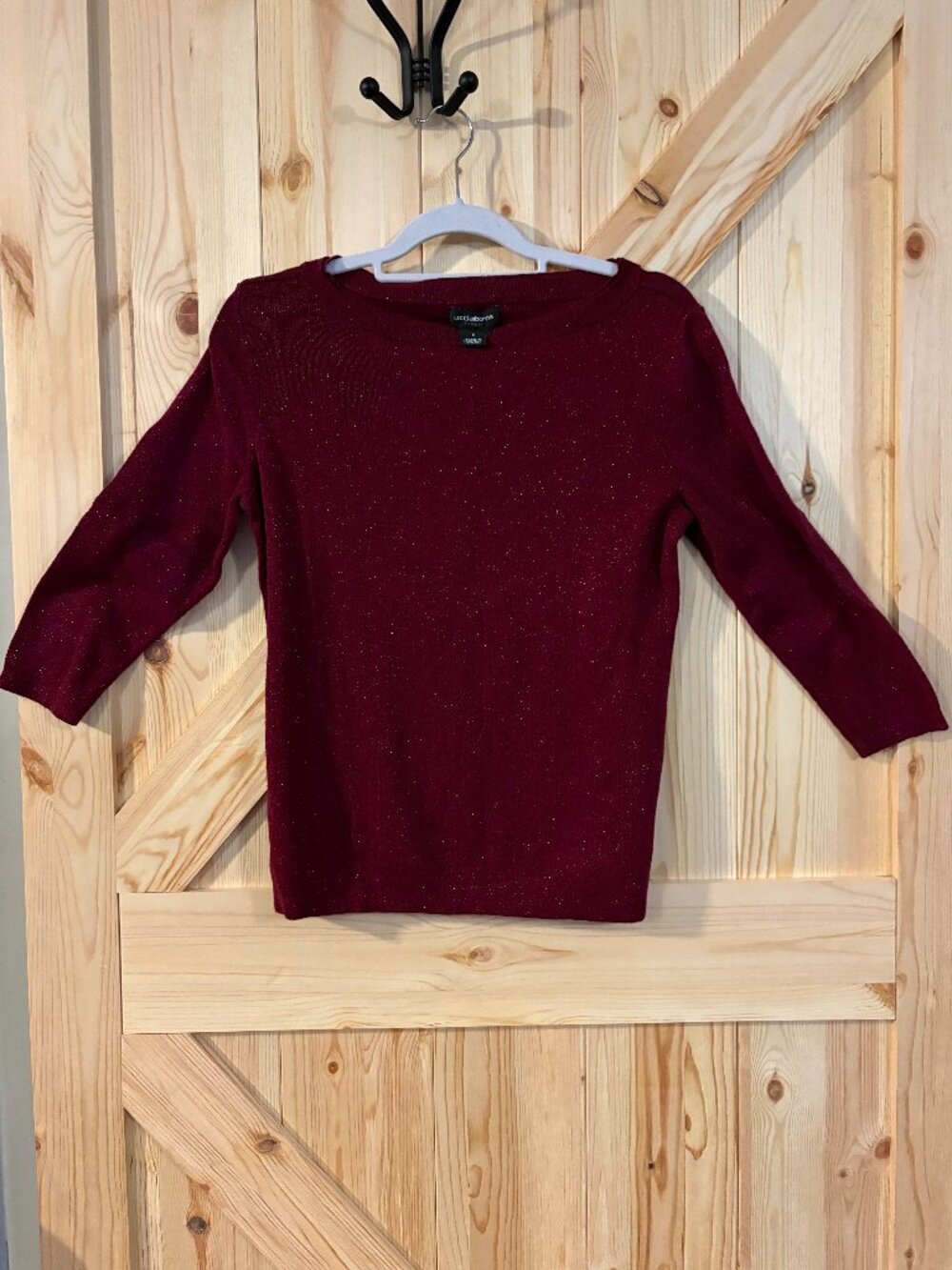 Liz Claiborne Red Shimmer Sweater Top 3/4 Sleeve Knit Holiday Medium